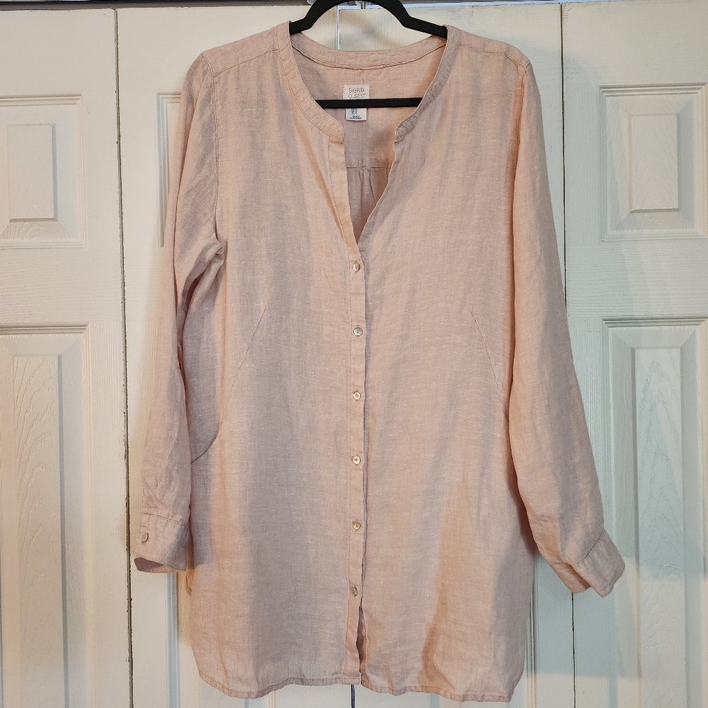 Segrid Olsen 100% Linen Tunic Size XL- Peachy Color - Roll Tab Sleeves - Artisan